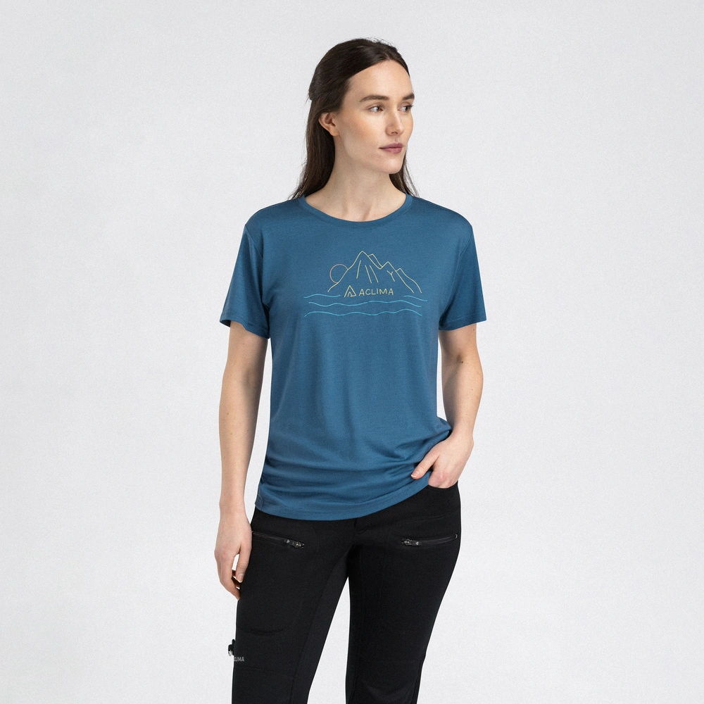 Aclima Womens LightWool 140 Tee Sunset (Blå (BLUE FUSION) Medium)