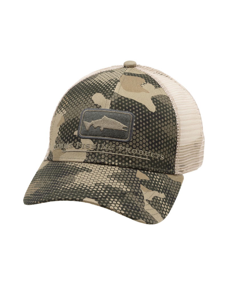 Simms Icon Trucker Cap Salmon Hex Flo Camo Timber